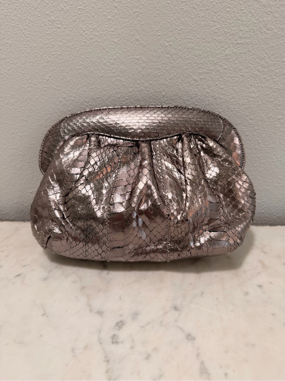 Vintage Meyer’s Metallic Silver Snakeskin Evening Clutch/Shoulder